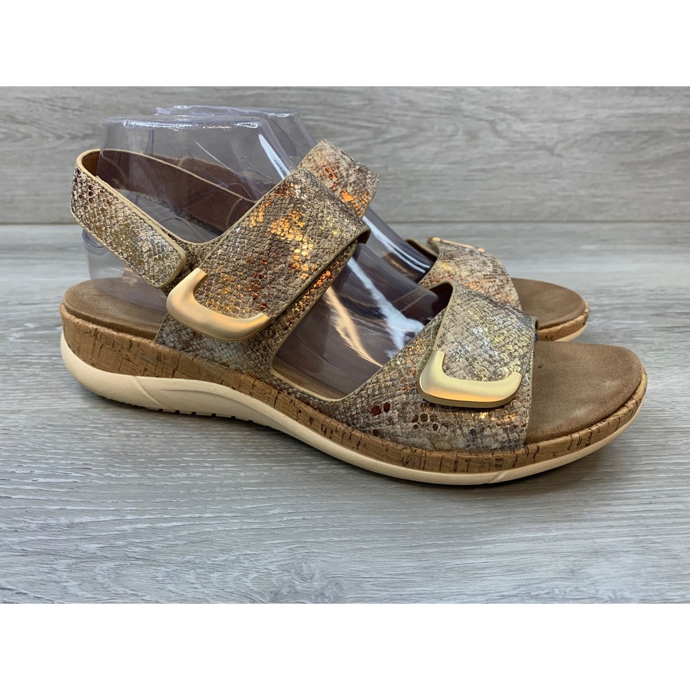 Patrizia by Spring Step Women's Sandals Metallic Snake Wedge Gold 10 Shoes‎
